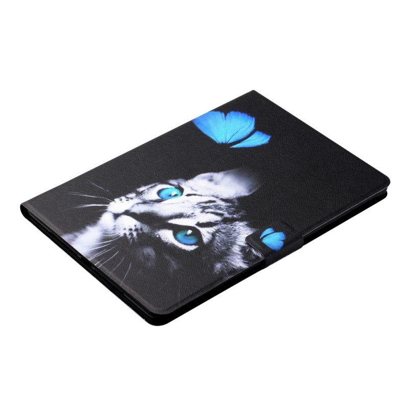 Custodia in pelle Samsung Galaxy Tab A8 (2021) Gatto Blu E Farfalla