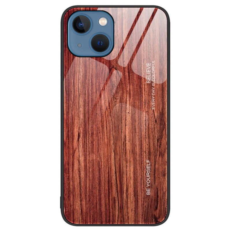 Cover iPhone 15 Plus Design In Legno E Vetro Temperato