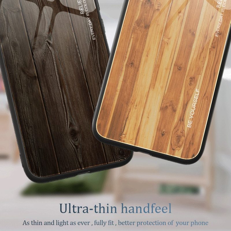 Cover iPhone 15 Plus Design In Legno E Vetro Temperato