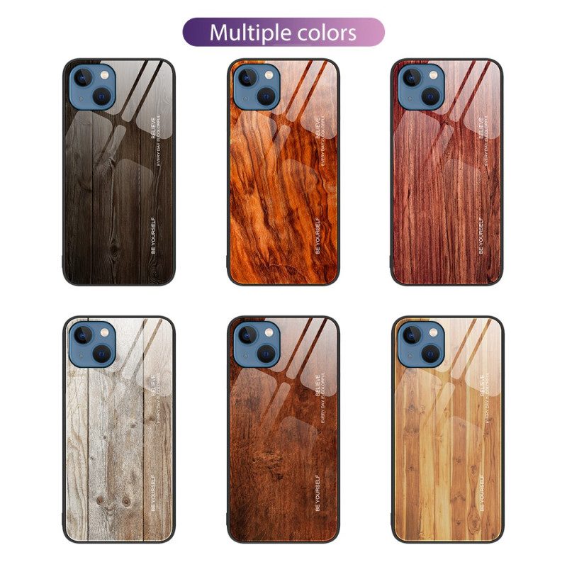 Cover iPhone 15 Plus Design In Legno E Vetro Temperato