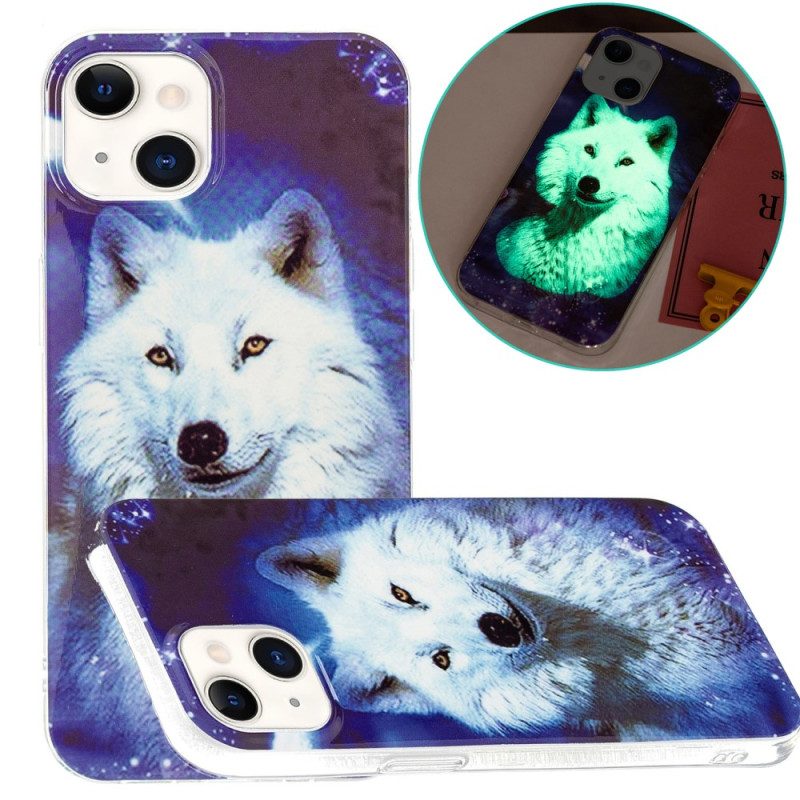 Cover iPhone 15 Plus Lupo Bianco Fluorescente