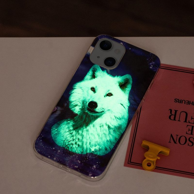 Cover iPhone 15 Plus Lupo Bianco Fluorescente