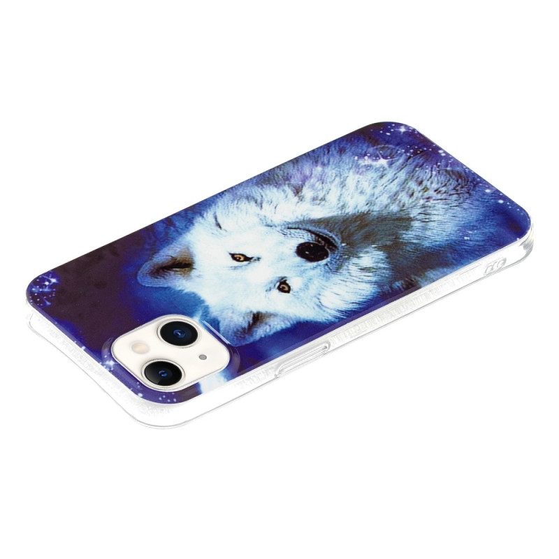 Cover iPhone 15 Plus Lupo Bianco Fluorescente