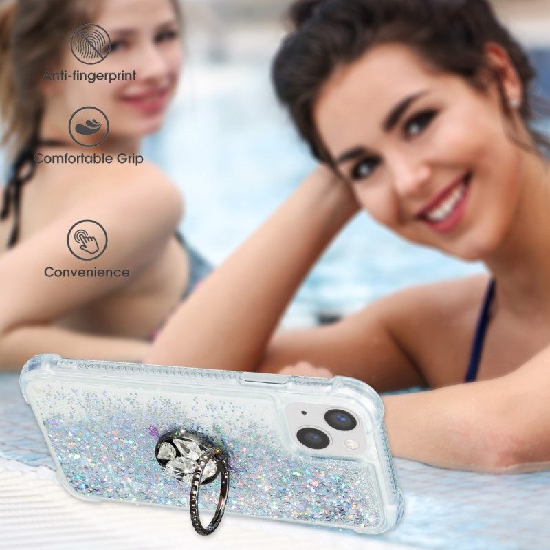 Cover iPhone 15 Plus Paillettes Con Anello Di Supporto