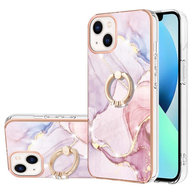 Cover iPhone 15 Plus Stile Marmo Con Anello Di Supporto