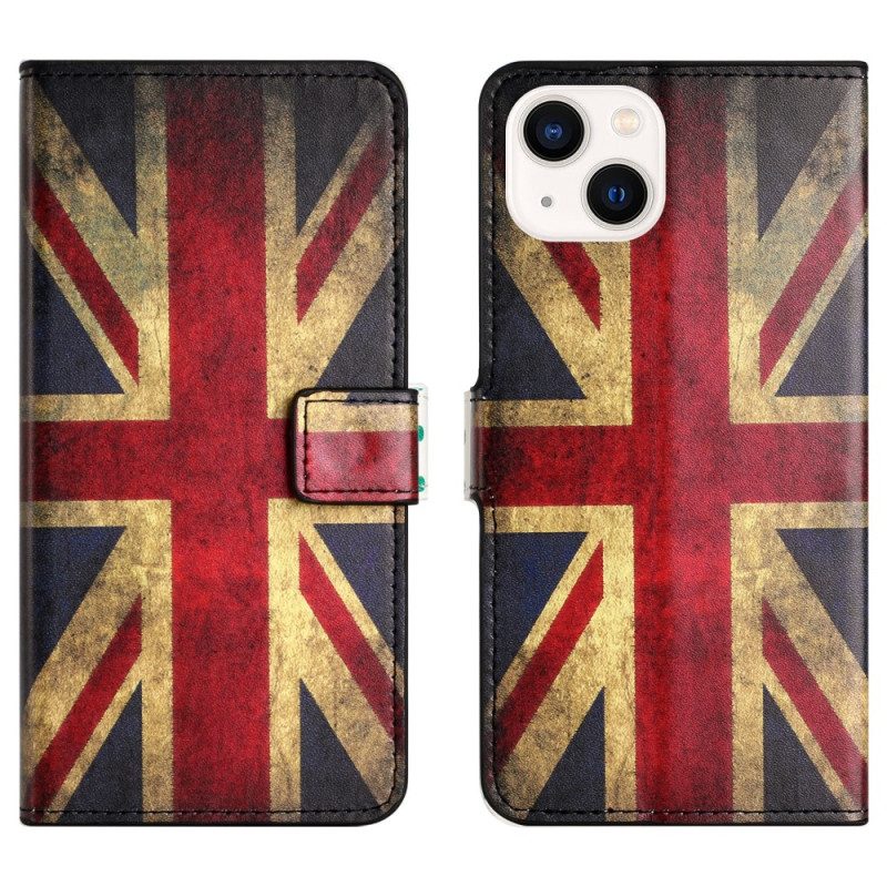 Custodia A Portafoglio iPhone 15 Plus Bandiera Inglese Vintage