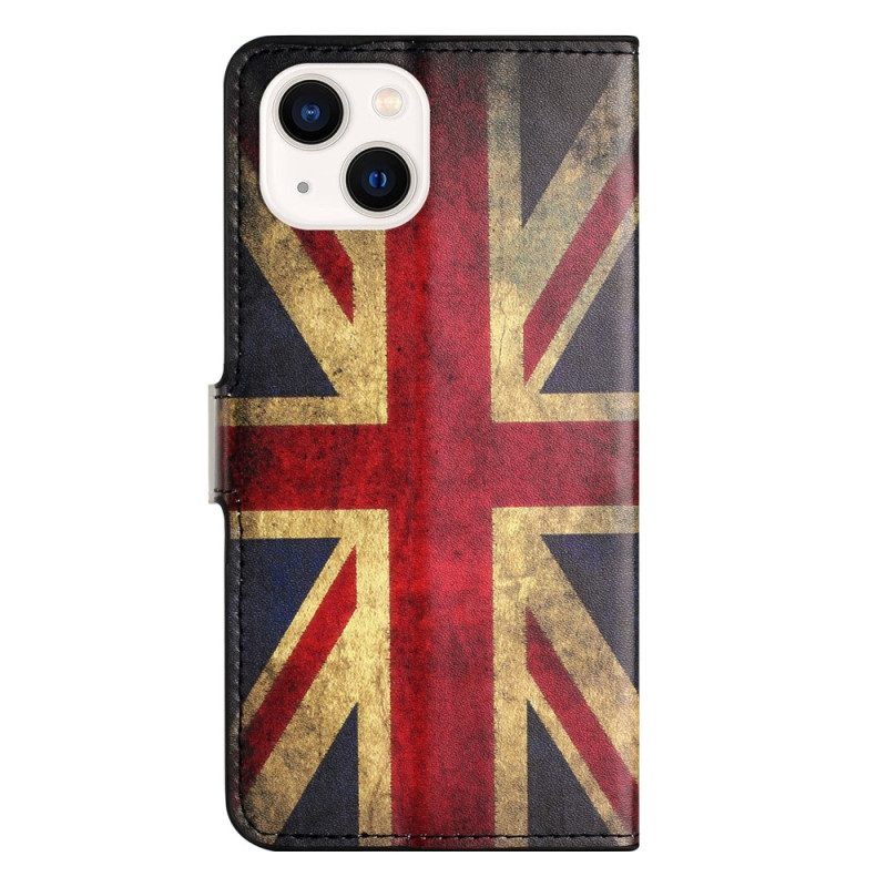 Custodia A Portafoglio iPhone 15 Plus Bandiera Inglese Vintage