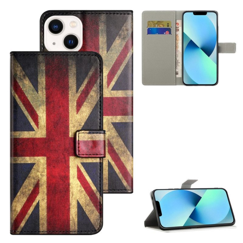 Custodia A Portafoglio iPhone 15 Plus Bandiera Inglese Vintage