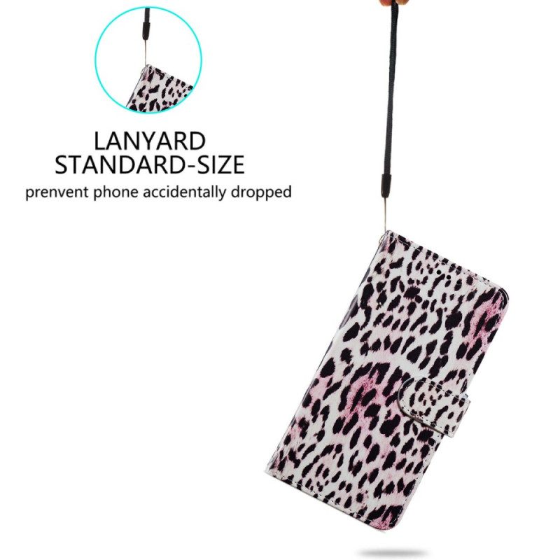 Custodia A Portafoglio iPhone 15 Plus Effetto Pelle Di Leopardo Con Cinturino