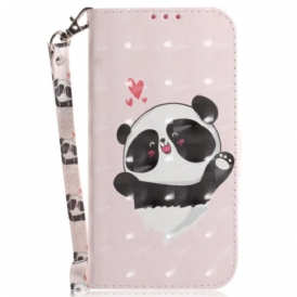 Custodia A Portafoglio iPhone 15 Plus Panda Love Con Cinturino