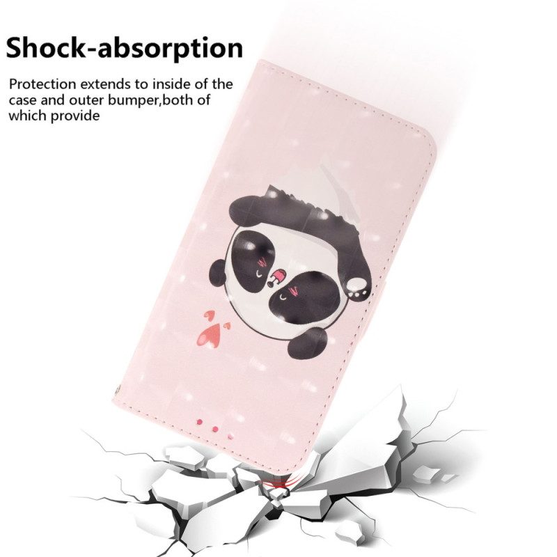 Custodia A Portafoglio iPhone 15 Plus Panda Love Con Cinturino