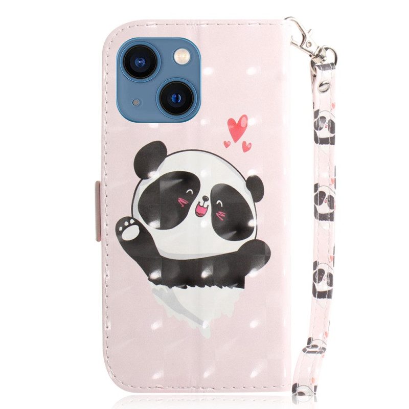 Custodia A Portafoglio iPhone 15 Plus Panda Love Con Cinturino