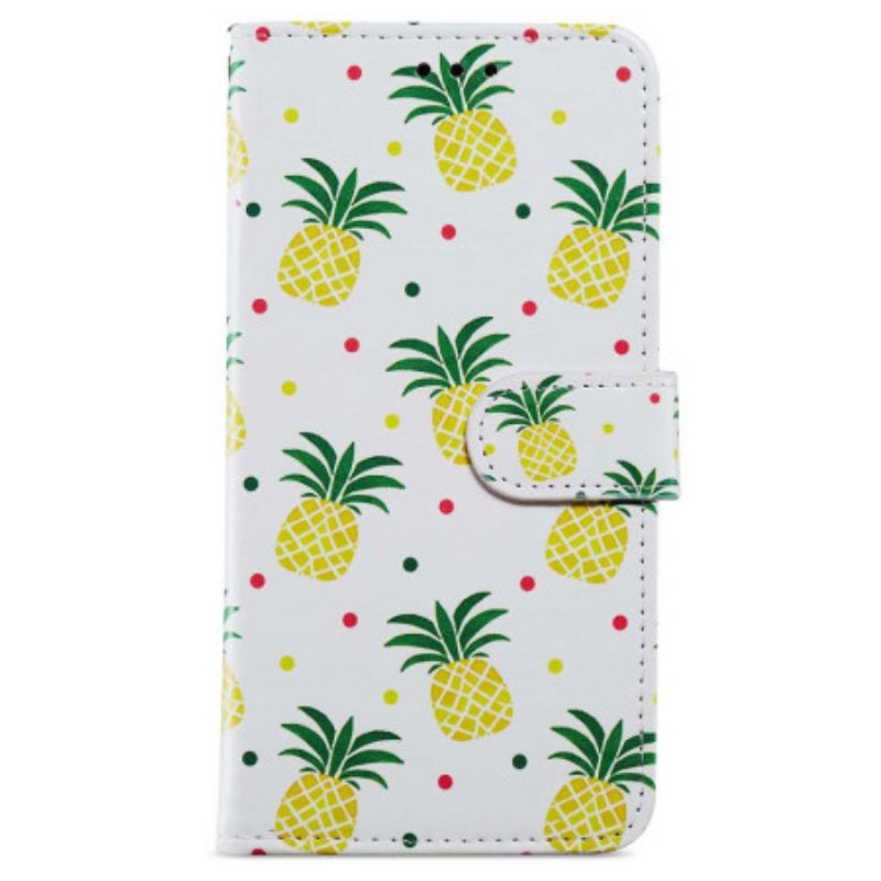 Custodia in pelle iPhone 15 Plus Ananas Con Cinturino