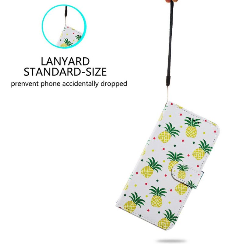 Custodia in pelle iPhone 15 Plus Ananas Con Cinturino