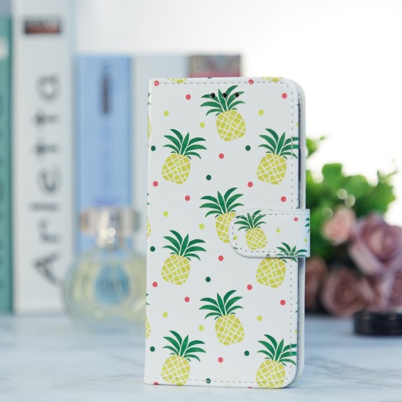 Custodia in pelle iPhone 15 Plus Ananas Con Cinturino