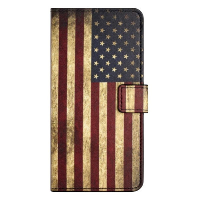 Custodia in pelle iPhone 15 Plus Bandiera Usa Vintage