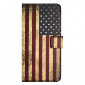 Custodia in pelle iPhone 15 Plus Bandiera Usa Vintage