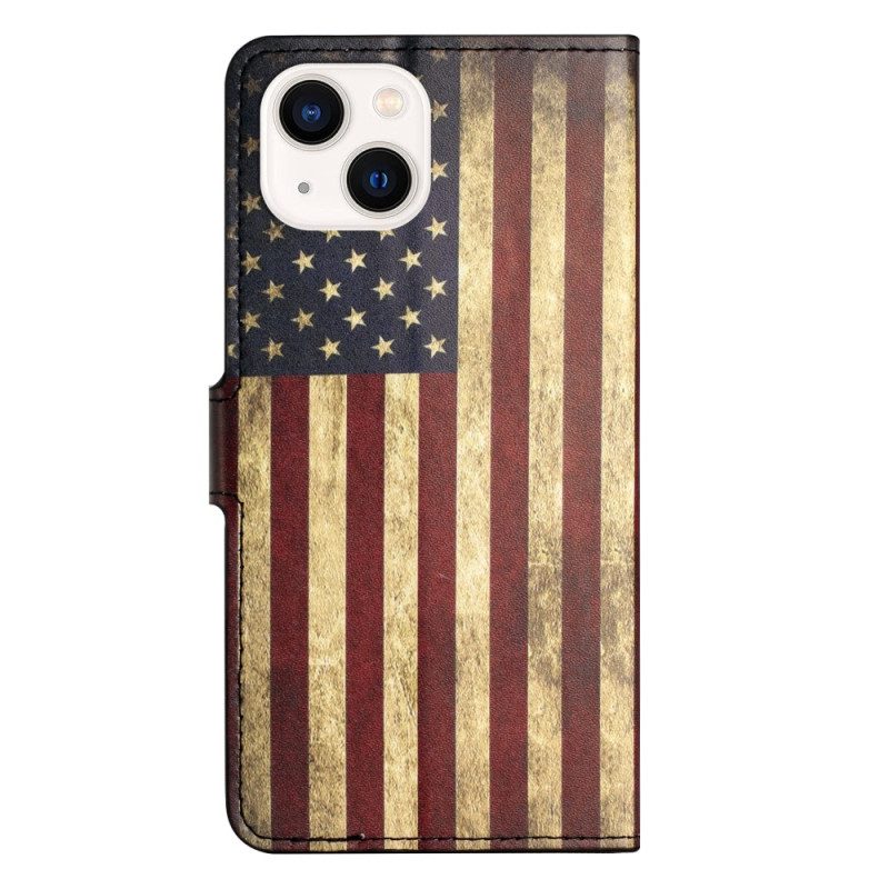 Custodia in pelle iPhone 15 Plus Bandiera Usa Vintage