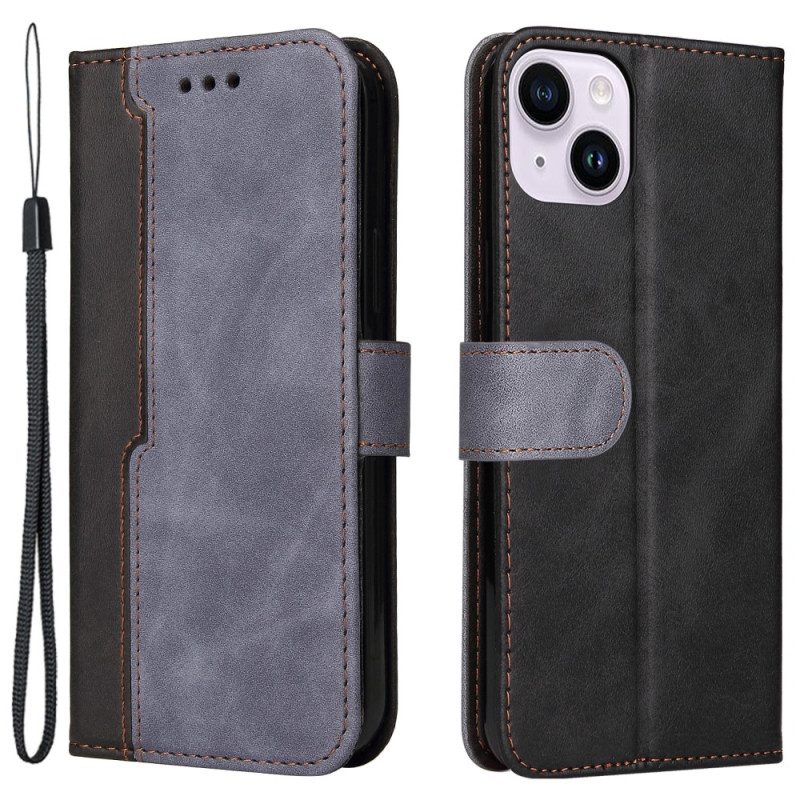 Custodia in pelle iPhone 15 Plus Bicolore Elegante