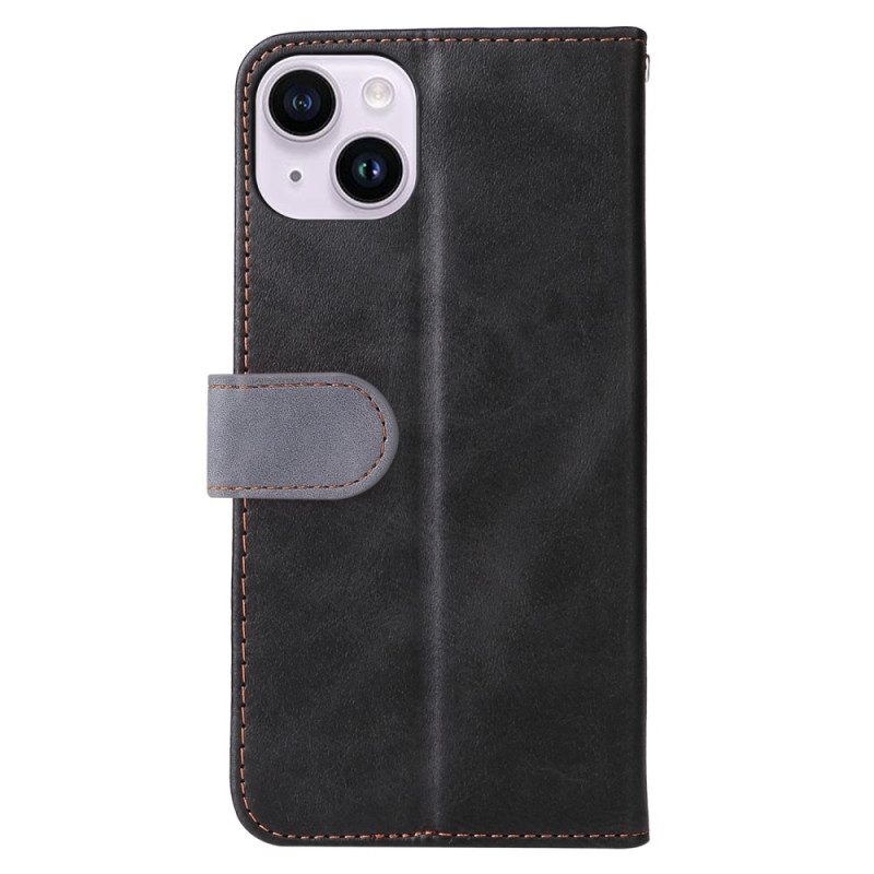 Custodia in pelle iPhone 15 Plus Bicolore Elegante