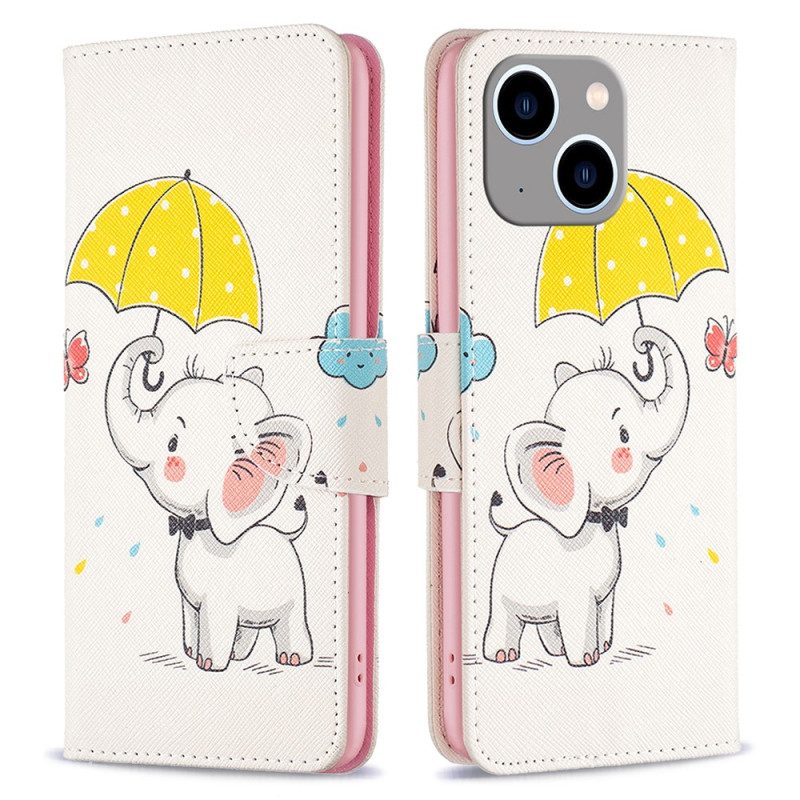 Custodia in pelle iPhone 15 Plus Cucciolo Di Elefante