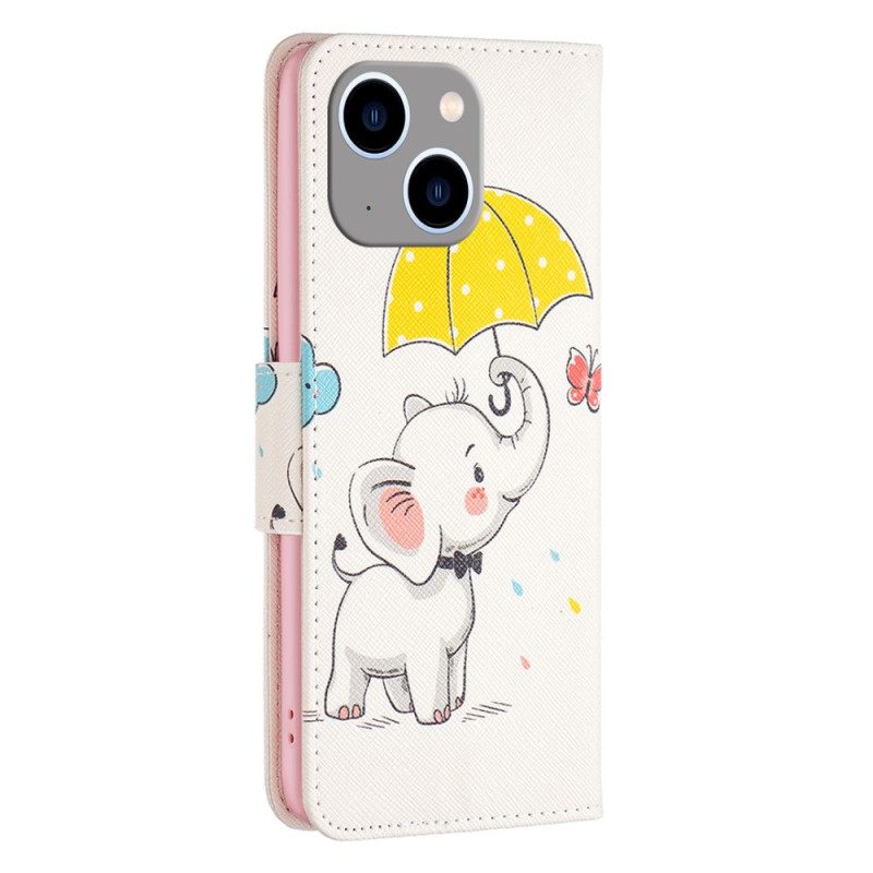 Custodia in pelle iPhone 15 Plus Cucciolo Di Elefante