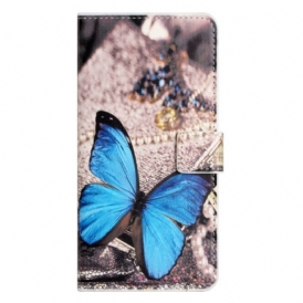 Custodia in pelle iPhone 15 Plus Farfalla Blu