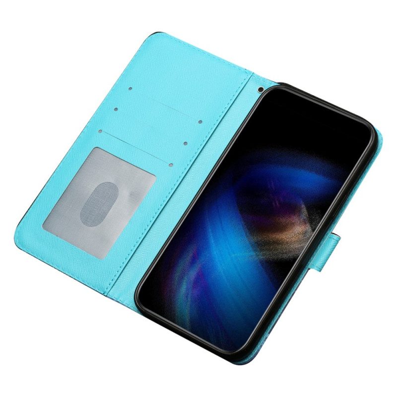 Custodia in pelle iPhone 15 Plus Farfalle 3d Con Cordino