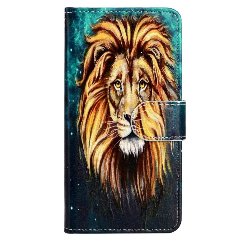 Custodia in pelle iPhone 15 Plus Felino Con Cinturino