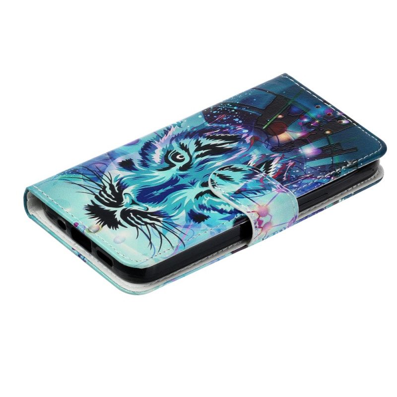 Custodia in pelle iPhone 15 Plus Felino Con Cinturino