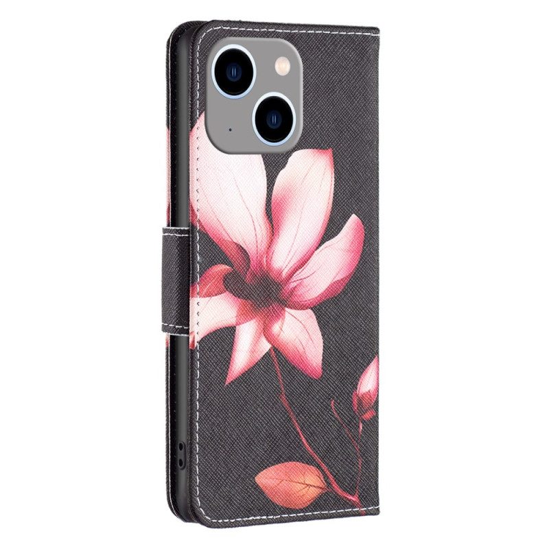 Custodia in pelle iPhone 15 Plus Fiore Rosa