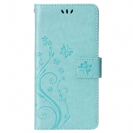 Custodia in pelle iPhone 15 Plus Fiori E Farfalle