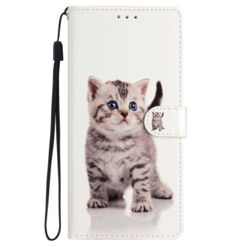 Custodia in pelle iPhone 15 Plus Gattino Con Cinturino