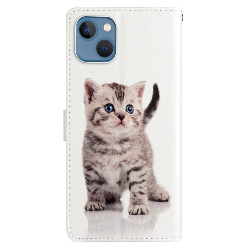 Custodia in pelle iPhone 15 Plus Gattino Con Cinturino