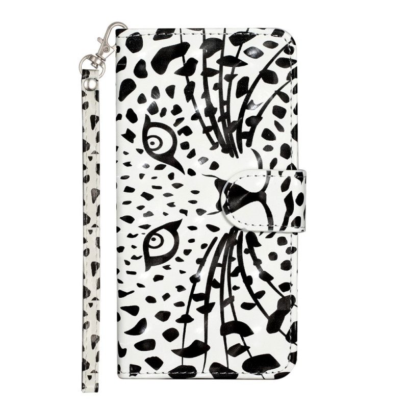 Custodia in pelle iPhone 15 Plus Leopardo 3d Con Cinturino