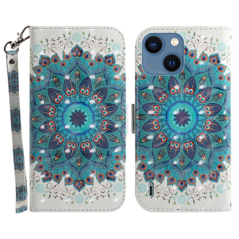 Custodia in pelle iPhone 15 Plus Mandala Con Tracolla