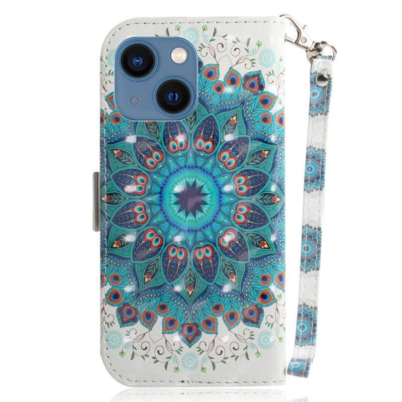 Custodia in pelle iPhone 15 Plus Mandala Con Tracolla