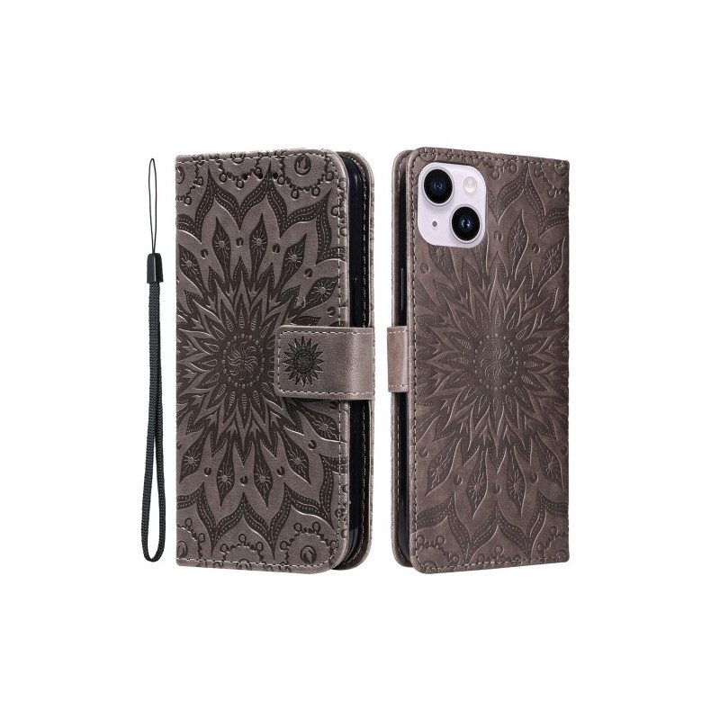 Custodia in pelle iPhone 15 Plus Mandala Sole