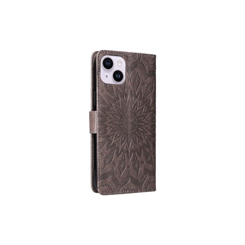 Custodia in pelle iPhone 15 Plus Mandala Sole