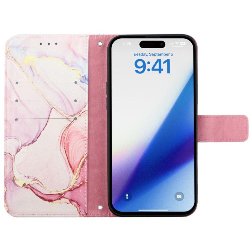 Custodia in pelle iPhone 15 Plus Marmo Con Cordino