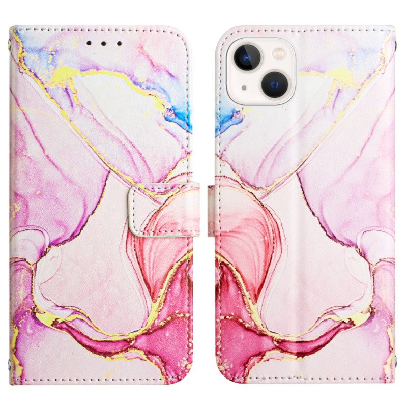 Custodia in pelle iPhone 15 Plus Marmo Con Cordino