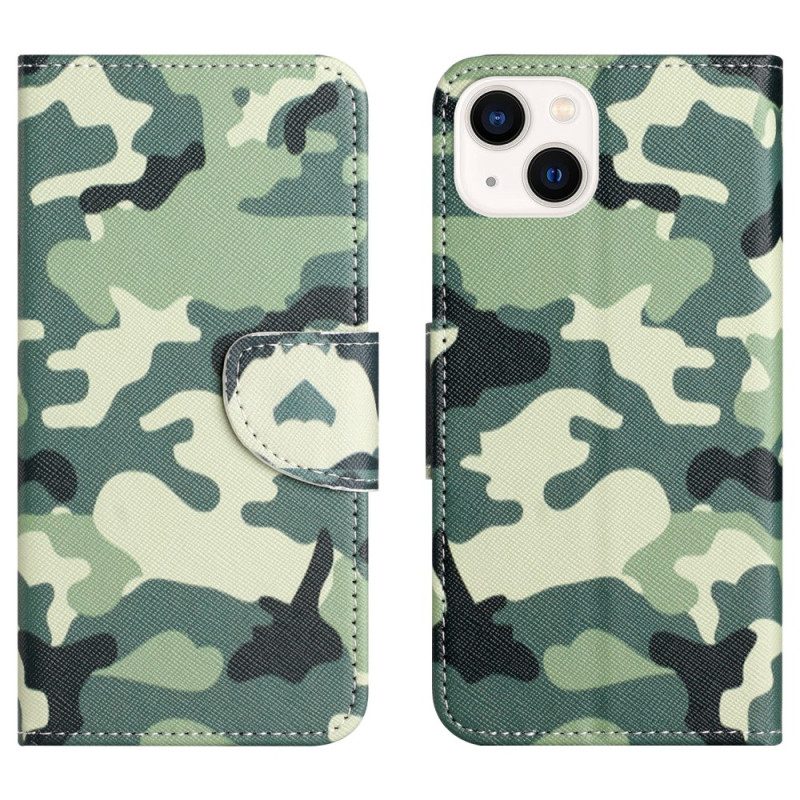 Custodia in pelle iPhone 15 Plus Mimetica Militare