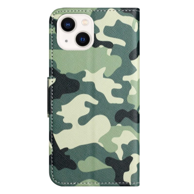 Custodia in pelle iPhone 15 Plus Mimetica Militare