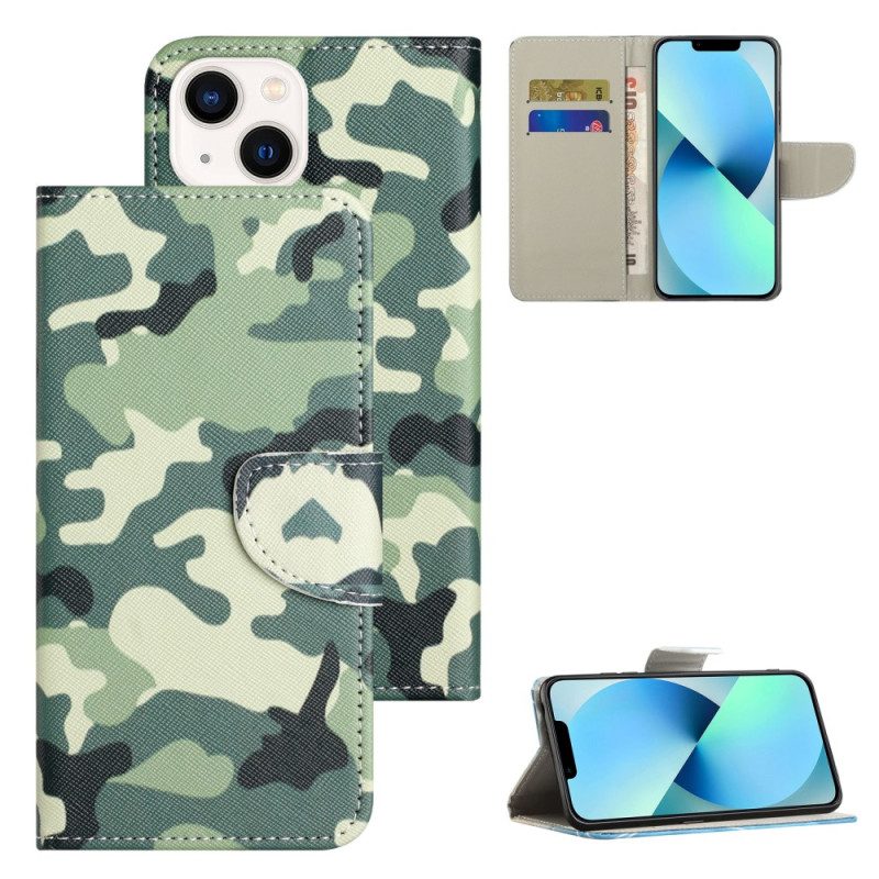 Custodia in pelle iPhone 15 Plus Mimetica Militare