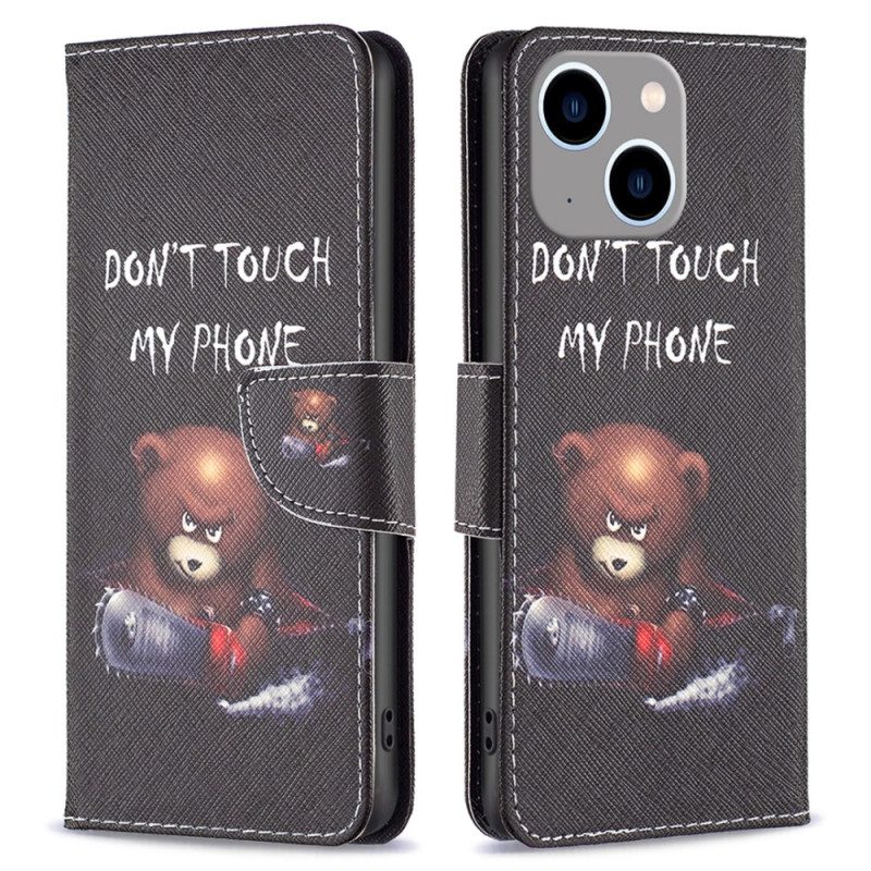 Custodia in pelle iPhone 15 Plus Orso Pericoloso