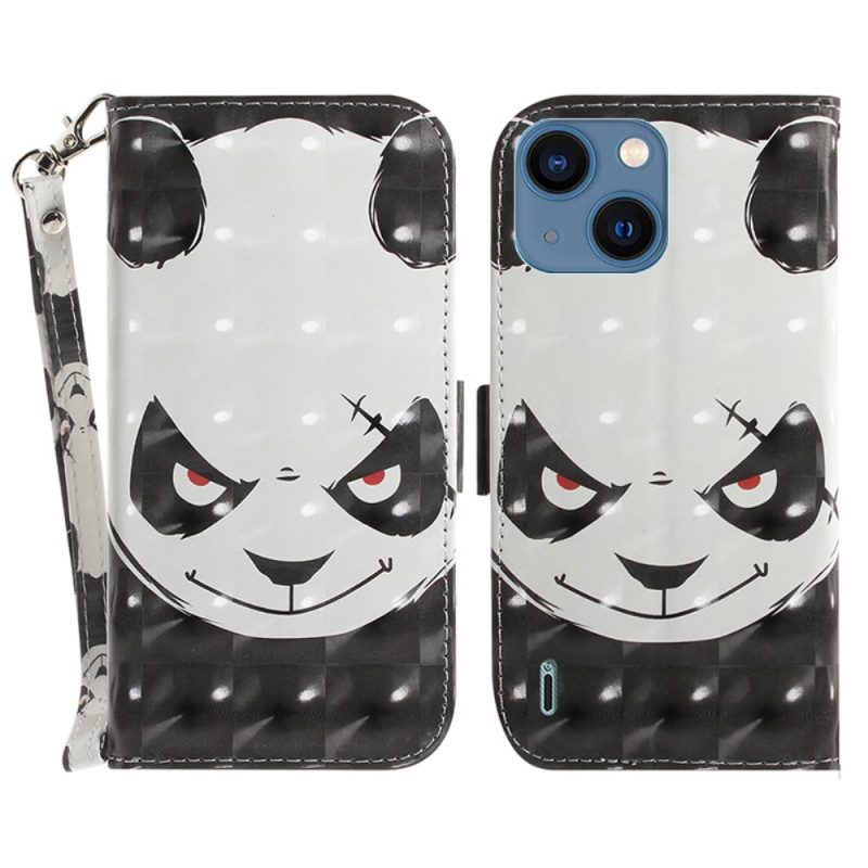 Custodia in pelle iPhone 15 Plus Panda Arrabbiato Con Cinturino