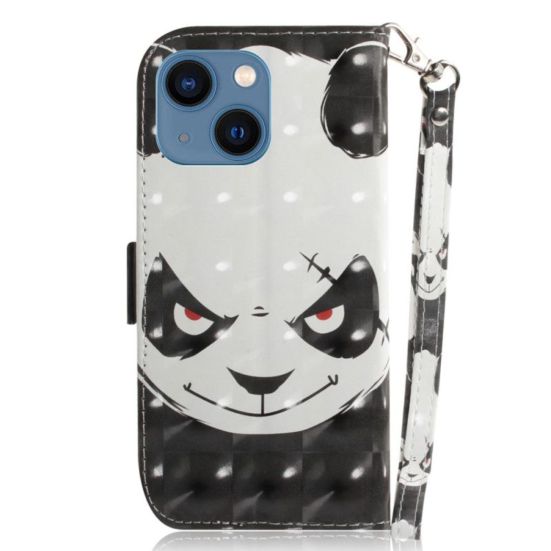 Custodia in pelle iPhone 15 Plus Panda Arrabbiato Con Cinturino