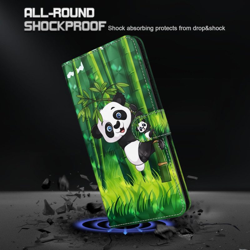 Custodia in pelle iPhone 15 Plus Panda In Bambù 3d Con Cinturino