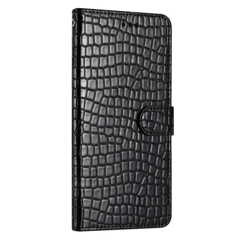 Custodia in pelle iPhone 15 Plus Stile Coccodrillo Con Cinturino