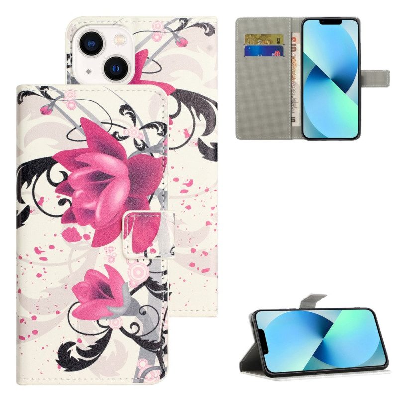 Folio Cover iPhone 15 Plus Fiori Tropicali